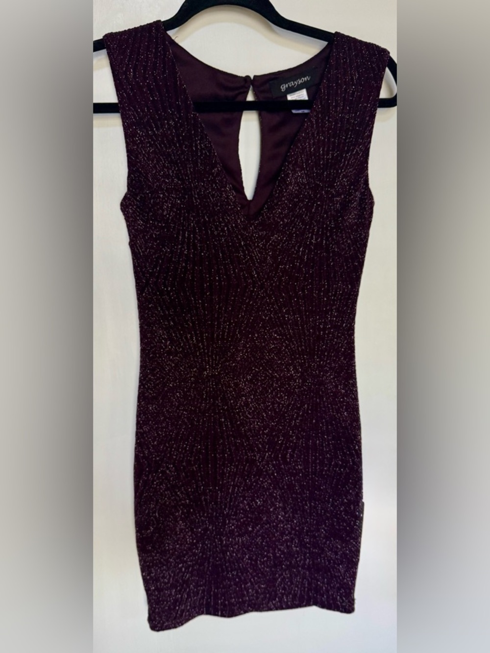 Grayson Sleeveless V-Neck Mini Dress in Deep Plum Sparkle